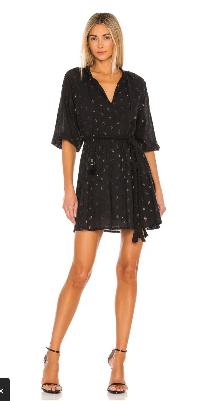KARINA GRIMALDI Irna Cotton Lurex Metallic Dot Tie Waist Mini Dress // S